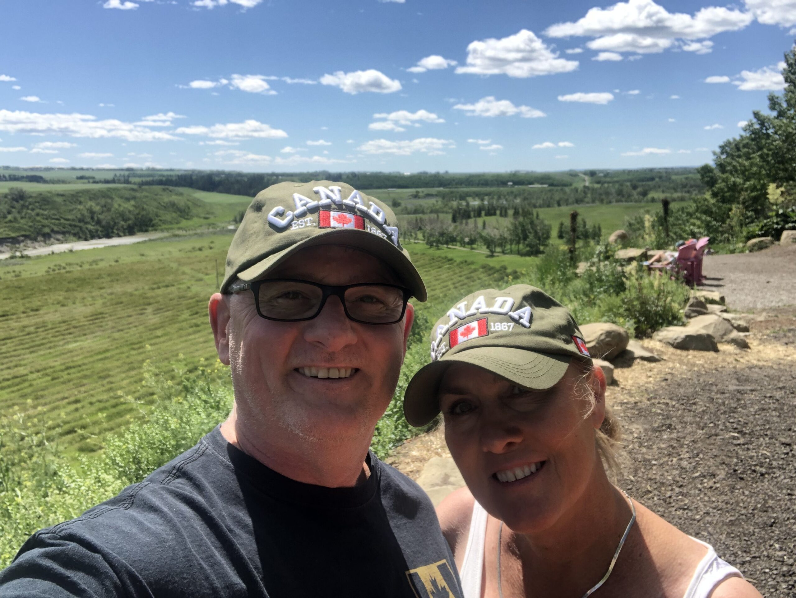 Shawn and Lori Selanders overlooking the Alberta foothills near Okotoks
